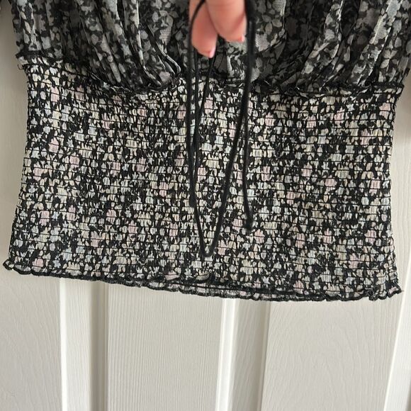 Free People Beatrice Smocked Floral Mesh Semi Sheer Top Size S - Picture 6 of 8